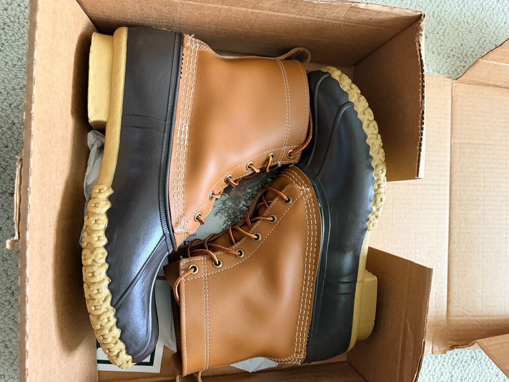 LL Bean Mens Bean Boots 8 Inch Duck Boots Tan Brown Size 12 M 175052 With Box